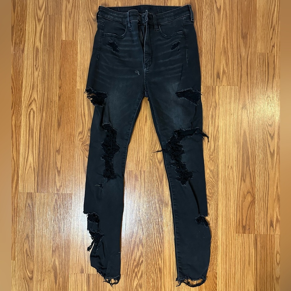 American Eagle, black high waisted ripped skinny jeans, size 6